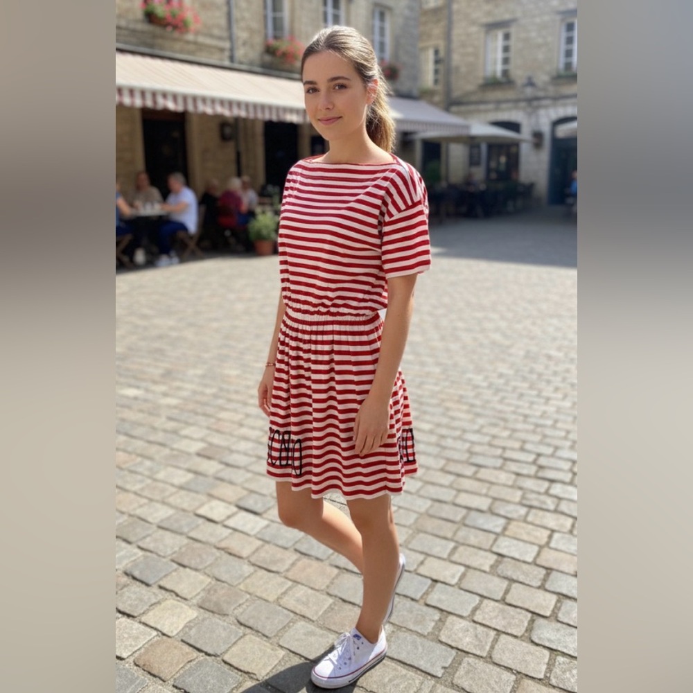 Moschino Red and White Striped Casual Dress, US size 8, 100% cotton